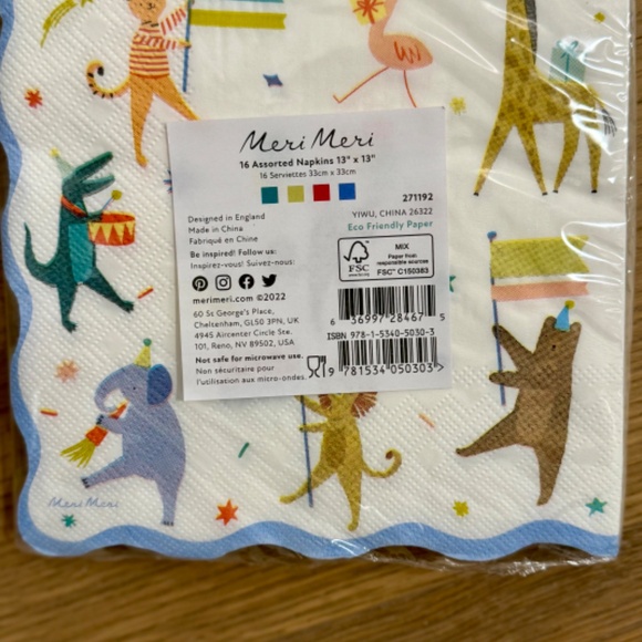 Meri Meri Animal Parade Party Bundle (2 packs plates, 3 napkin sets) - Picture 5 of 5